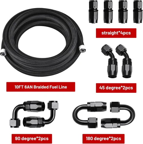 Vista 4 de 6AN Kit de Accesorios de Línea de Combustible PTFE de 10 Pies, Manguera de Combustible Trenzada de Nylon E85 con Kit de Adaptadores de Accesorios