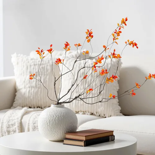 Vista 11 de Plantas artificiales vegetación, tallos de eucalipto, ramas para decoración del hogar, hojas de ficus rústicas sintéticas florales para mesa