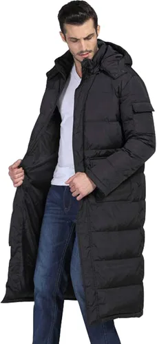 Vista 2 de chouyatou Abrigo largo de invierno con capucha extraíble para hombre