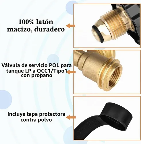Vista 2 de Adaptador de tanque de propano Aekops con medidor que convierte la válvula de servicio del tanque POL LP a QCC1 / Tipo 1, conexión tipo antiguo a