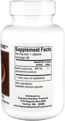Vista 2 de Supreme Nutrition Reishi Supreme, 90 cápsulas vegetarianas de hongos Reishi puros