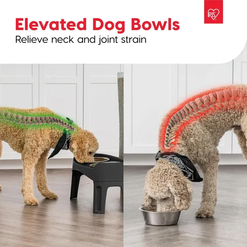 Vista 7 de IRIS USA Cuencos elevados para perros, soporte ajustable, estación de alimentación elevada con 2 cuencos de acero inoxidable de 64 onzas, protector
