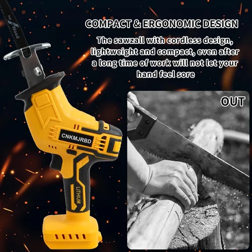 Vista 7 de Sierra de vaivén inalámbrica Compatible con batería Dewalt 20V Max (SIN batería), sierra recíproca potente, velocidad variable 0-3000 SPM, cambio