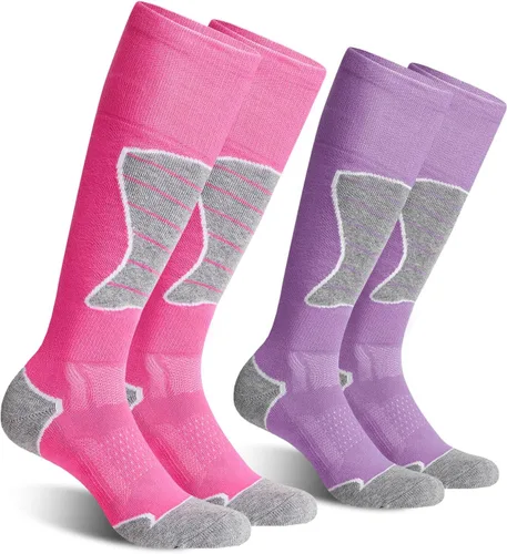 Vista 15 de CS CELERSPORT Calcetines de esquí de lana merino para snowboard para mujer Negro Gris Oscuro + Gris