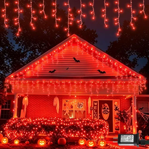 Vista 12 de Luces de carámbano azules y blancas para exteriores, tira de 400 luces LED de 33 pies para interiores, 8 modos conectables, luz de Navidad de Azul