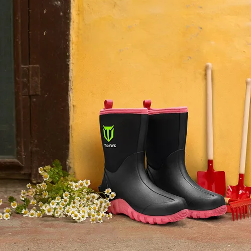 Vista 7 de TIDEWE Botas de goma para mujer, botas de lluvia aisladas de neopreno de 0.217in con vástago de acero, botas de caza impermeables de media