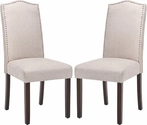 Vista 13 de Juego de 2 sillas de comedor tapizadas modernas y elegantes para cocina Beige