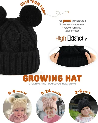 Vista 3 de FURTALK Gorro de invierno para bebé con pompón, gorro de punto cálido para niños y niñas