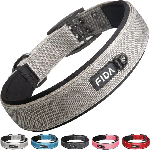 Vista 20 de Fida Collar para perro de alta resistencia, acolchado de neopreno suave ultra cómodo, collar de nailon reflectante ajustable para mascotas con Negro