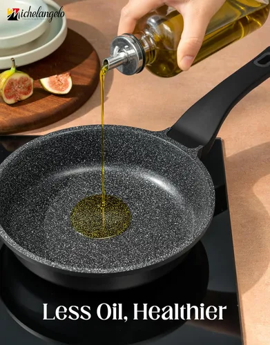 Vista 3 de MICHELANGELO Sartén antiadherente – Sartén pequeña antiadherente de 8 pulgadas con mango de silicona Fácil de limpiar, compatible con todas