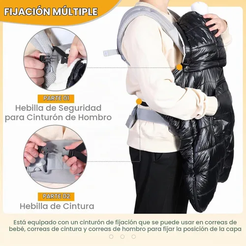 Vista 4 de Orzbow Cubierta de portabebés de invierno con capucha desmontable, impermeable y a prueba de viento, universal para portabebés y taburetes