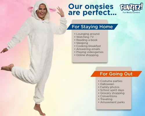 Vista 5 de FUNZIEZ! - Mameluco para adultos, disfraz de animal de Halloween, traje de cosplay de felpa de una pieza, para mujeres y hombres