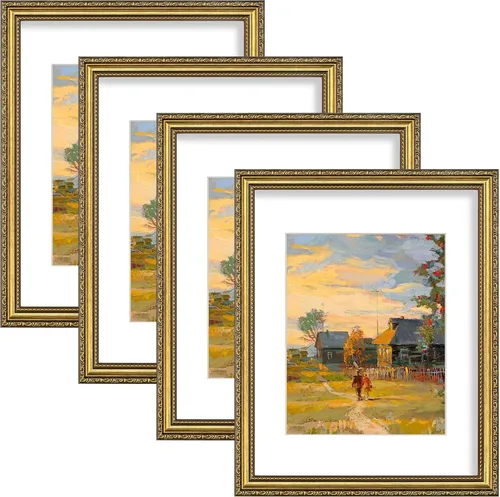 Vista 67 de eletecpro 8x10 Vintage Picture Frame, Glass Cover, Gold, 4-Pack Dorado