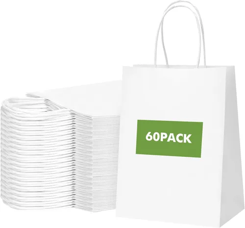 Vista 27 de OUTUXED 60 bolsas de papel marrón de 8 x 4 x 10 pulgadas con asas, bolsas Marrón 8x4x10in