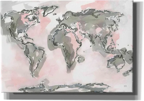 Vista 11 de Epic Graffiti 'World Map Blush' por Chris Paschke, lienzo de arte de pared Giclée, 18 x 12 pulgadas