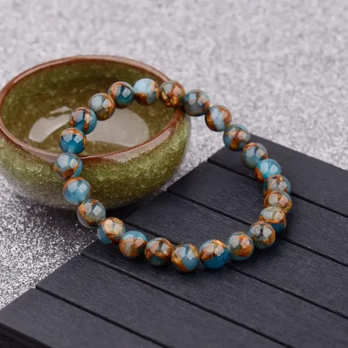 Vista 2 de Pulsera Ojo de Tigre y Aventurina Azul - Piedra Semipreciosa Natural Unisex 0.315 in Bead Stretch, aventurina azul y ojo de tigre