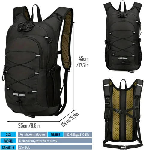 Vista 3 de Mochila ligera de hidratación para ciclismo, mochila de gran capacidad para viajes, senderismo, escalada, esquí, correr, para hombres y mujeres Negro