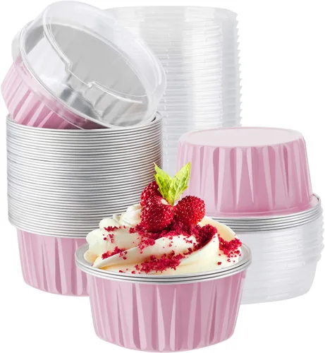 Vista 13 de EUSOAR Forros para cupcakes para hornear, 50 forros para magdalenas de 5 onzas, moldes de papel de aluminio desechables, recipientes de postre