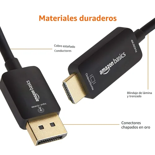 Vista 4 de Amazon Basics Cable DisplayPort a HDMI, unidireccional, 1080p, 1920x1200, 4K @60Hz, funciona con computadoras de escritorio y portátiles habilitadas