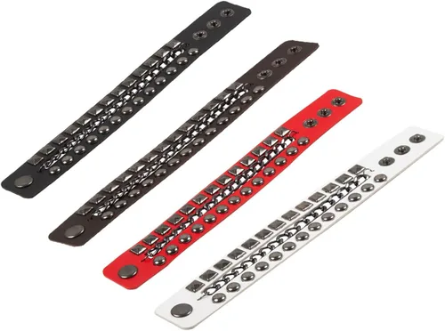 Vista 2 de Caiyao Juego de 4 pulseras punk góticas de piel sintética con remaches y tachuelas, para hombre y mujer, estilo hip hop, unisex, regalo de joyería A