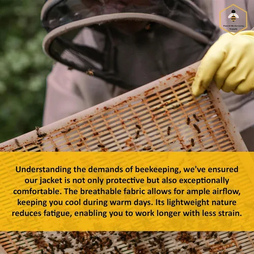 Vista 6 de Chaqueta de abeja con velo - Chaqueta de lona natural con cintura y puños elásticos, cremalleras YKK de latón, 3 bolsillos utilitarios. Capucha