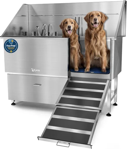 Vista 10 de KANIS Estación profesional de lavado de perros – Fregadero de lavado de mascotas de acero inoxidable 304 y bañera de aseo con ducha, rejillas