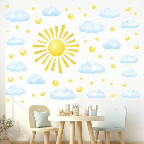 Vista 3 de DECOWALL Acuarela sol y nubes pegatinas de pared pegatinas habitación