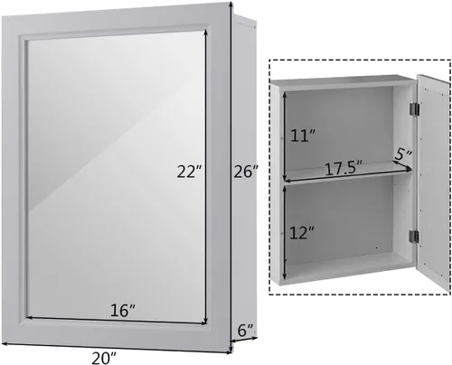 Vista 3 de Tangkula Armario de baño con espejo, gabinete de almacenamiento de montaje en pared con puertas individuales, botiquín colgante para baño (gris)