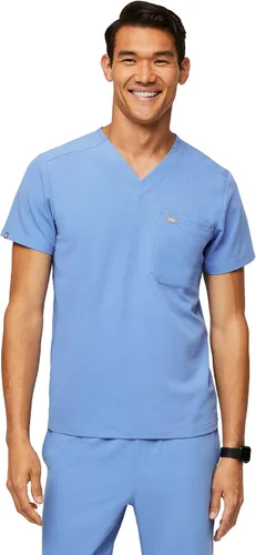 Vista 12 de FIGS Leon - Camiseta médica para hombre, 3 bolsillos, ajuste a medida, cuello en V moderno, elástico en 4 direcciones, absorbe la humedad BLK