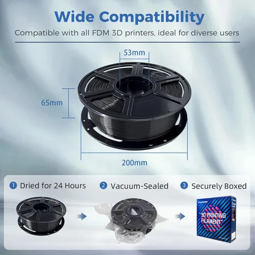 Vista 6 de FLASHFORGE ABS Pro Filamento 1.75mm Negro, Carrete de 1kg (2.2lbs) para Impresora 3D - Precisión Dimensional +/- 0.02mm, Deformación Térmica