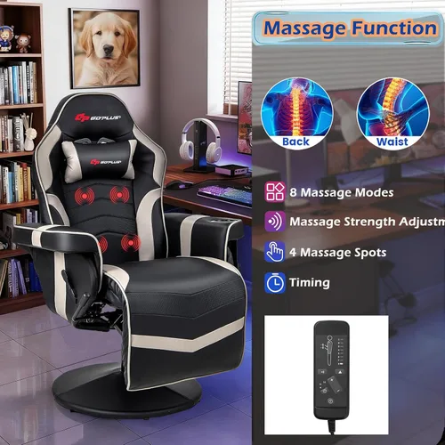 Vista 6 de POWERSTONE Silla reclinable para videojuegos, silla de masaje ajustable con soporte para tazas, reposapiés, sofá individual ergonómico, sala