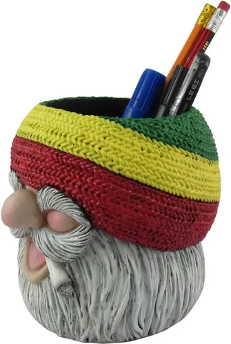 Vista 3 de World of Wonders Rasta - Soporte para bolígrafo de gnomo "Don't Bogart It", gnomo rastafari con soporte para lápices, organizador de escritorio