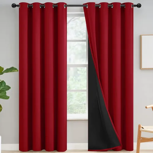 Vista 95 de Yakamok Cortinas 100% opacas para dormitorio, 63 pulgadas de largo, cortinas de bloqueo de luz total con respaldo negro, paneles de ojales sólidos