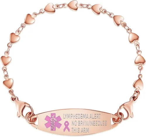 Vista 17 de LinnaLove Pulsera de alerta médica de corazón para mujer, joyería de identificación médica de moda 7-8.5 pulgadas ajustable