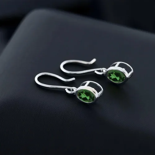 Vista 63 de Gem Stone King Aretes colgantes de plata de ley 925 de 0.276 x 0.197 in con piedra natal ovalada de alambre francés para mujer