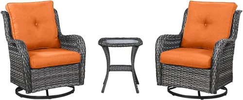 Vista 123 de HUMMUH Juego de 2 Sillas Giratorias Mecedoras de Mimbre para Patio Exterior, Juego de Muebles de Sillas Mecedoras de Ratán (Marrón, Azul) 50,000