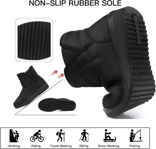 Vista 3 de TEMOFON Botas de nieve impermeables para mujer botines cálidos de invierno con forro de piel, botas antideslizantes cortas y cómodas para exteriores