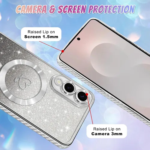 Vista 636 de Bonoma - Funda compatible con Samsung Galaxy S21 Plus, diseño de corazón con purpurina, color rosa Support for MagSafe, Plating Magnetic Case TPU