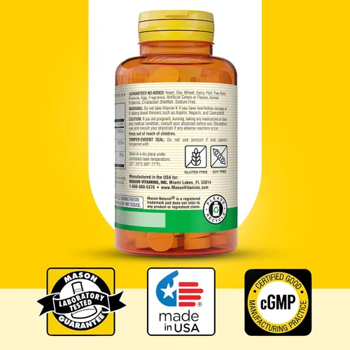 Vista 6 de MASON NATURAL Vitamina K2 100 mcg Plus Vitamina D3 - Apoya la salud ósea, cardiovascular y muscular, 100 tabletas