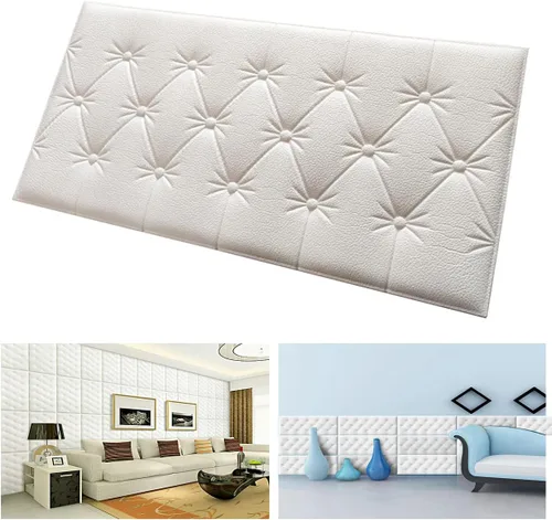 Vista 14 de Paneles de pared de espuma autoadhesivos 3D, 23.6 x 11.8 pulgadas, decoración de revestimiento de cuero, anti-colisión, cojín suave para cubrir Azul