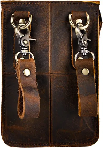 Vista 2 de Le'aokuu Riñonera de cuero genuino para hombre, 021 A1 Marrón Oscuro