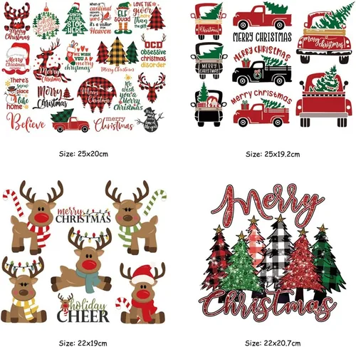 Vista 6 de Calcomanías de vinilo para planchar – Árbol de Navidad, alce, ciervo, patrón de coche de Navidad, calcomanías de transferencia de calor, parche