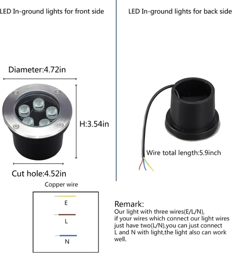 Vista 2 de Luces de suelo para exteriores de 5 W, voltaje de línea 110 V 120 V, iluminación impermeable de paisaje cableada, lámpara subterránea empotrada