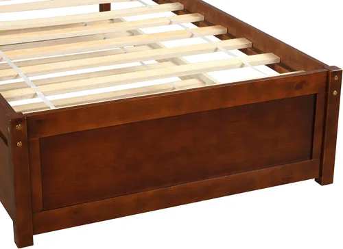 Vista 5 de Base de cama individual de madera maciza para niños con nido y cabecera curvada, base de cama de plataforma de perfil bajo con soporte de listones