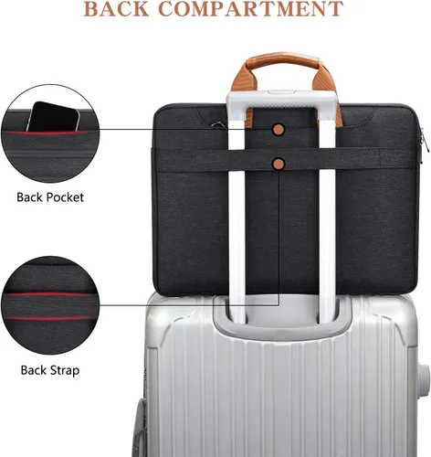 Vista 11 de LONMEN Funda para laptop de 15-15.6 pulgadas, protección de 360 grados, con correa ajustable para el hombro y correa de equipaje, bolsa resistente