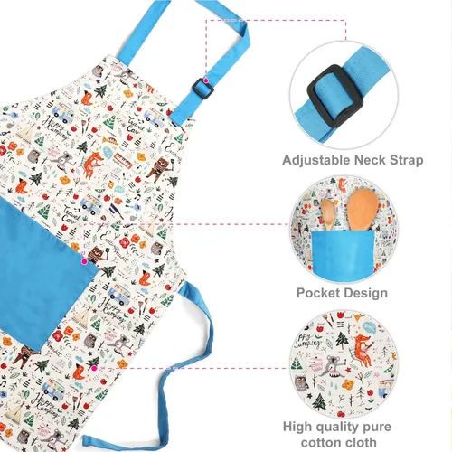 Vista 5 de Jennice House - Juego de delantal y gorro de chef para niños, lindos delantales para hornear de niños para cocinar delantales para bebés que hornean