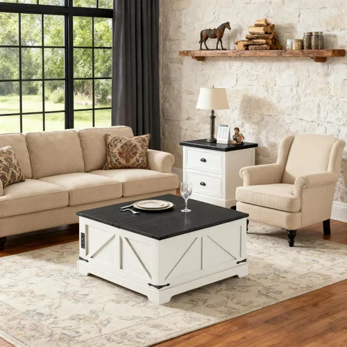 Vista 9 de Vabches Mesa de centro elevable de 35.4 pulgadas con almacenamiento, mesas de centro cuadradas Mesas de centro de granja para sala de estar, mesa