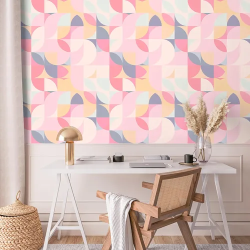 Vista 3 de VEELIKE Papel tapiz geométrico rosa suave para despegar y pegar, papel de contacto geométrico rosa para armarios, estantes, paredes, 17.7 x 118