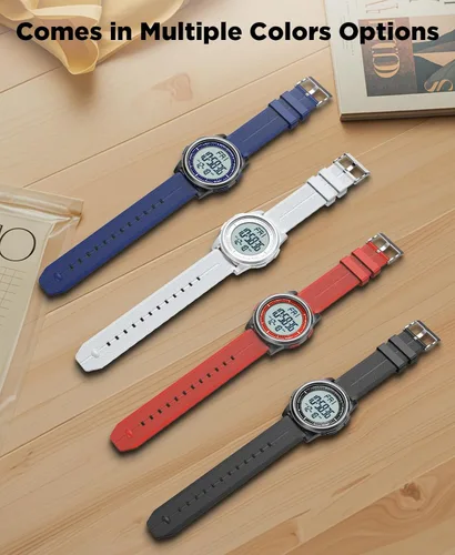 Vista 7 de Beeasy - Reloj digital de pulsera resistente al agua con cronómetro, alarma, cuenta regresiva, doble zona horaria, ultrafino, pantalla angular muy