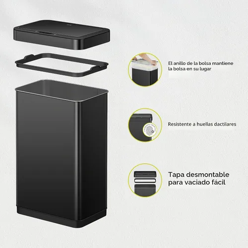 Vista 8 de EKO EcoNova Bote de basura automático con sensor de 13.2 galones/50L para cocina, bote de basura sin tocar de acero inoxidable con tapa de cierre